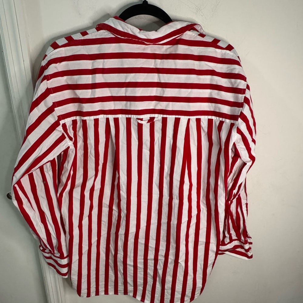 A New Day Red and White Striped Button Down Shirt, size XS - Picture 7 of 8